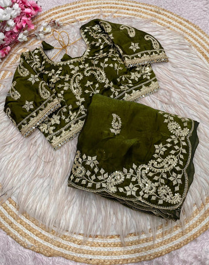Beautiful Soft Rich Fandy Satin Silk Sequence Embroidery Work Saree