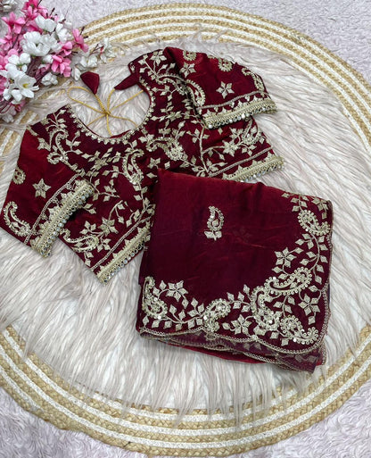 Beautiful Soft Rich Fandy Satin Silk Sequence Embroidery Work Saree