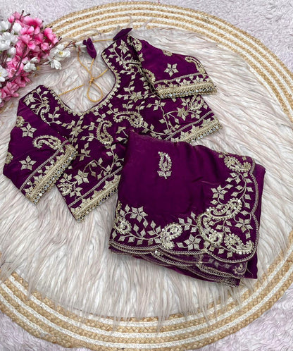 Beautiful Soft Rich Fandy Satin Silk Sequence Embroidery Work Saree