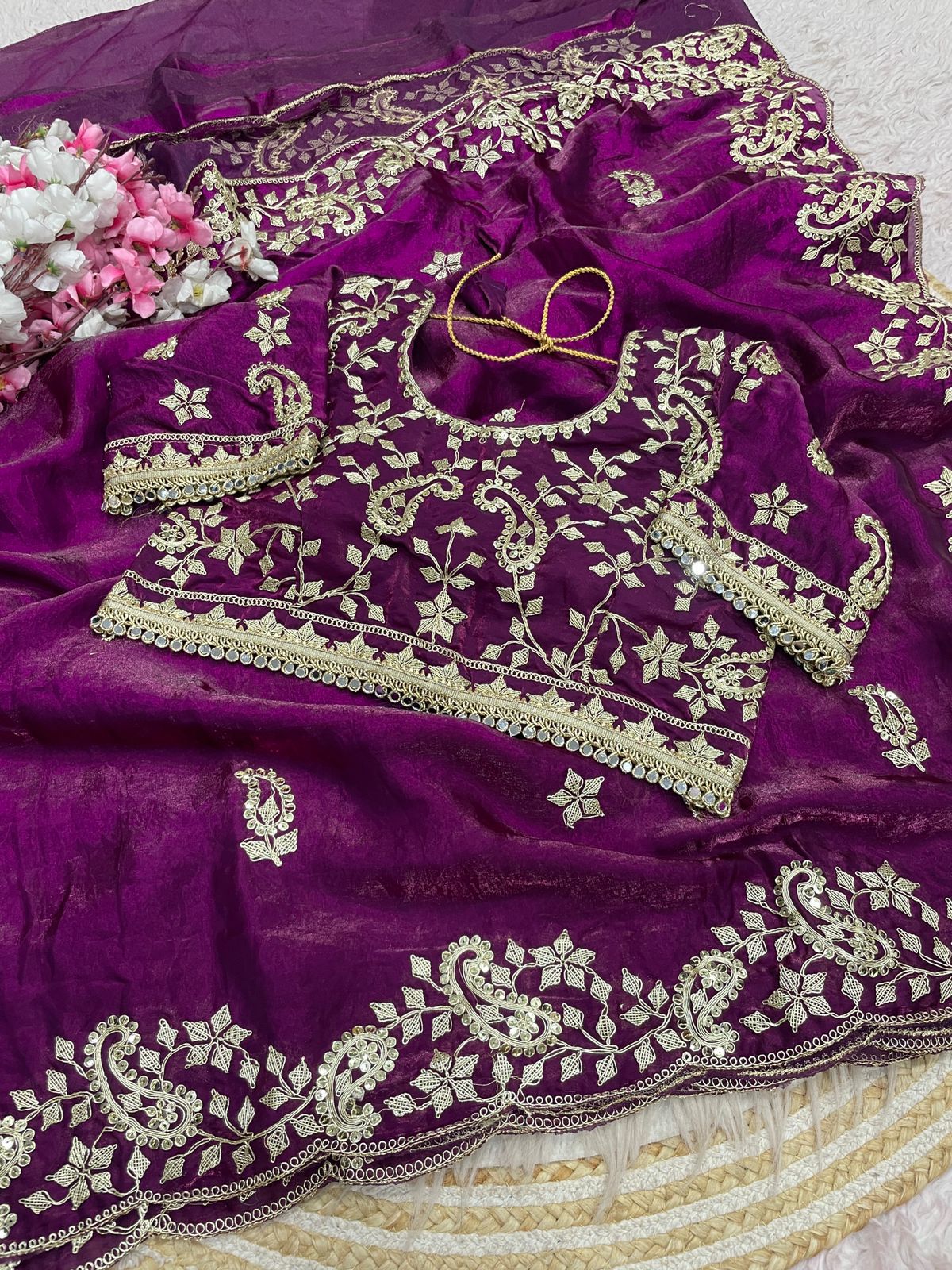 Beautiful Soft Rich Fandy Satin Silk Sequence Embroidery Work Saree