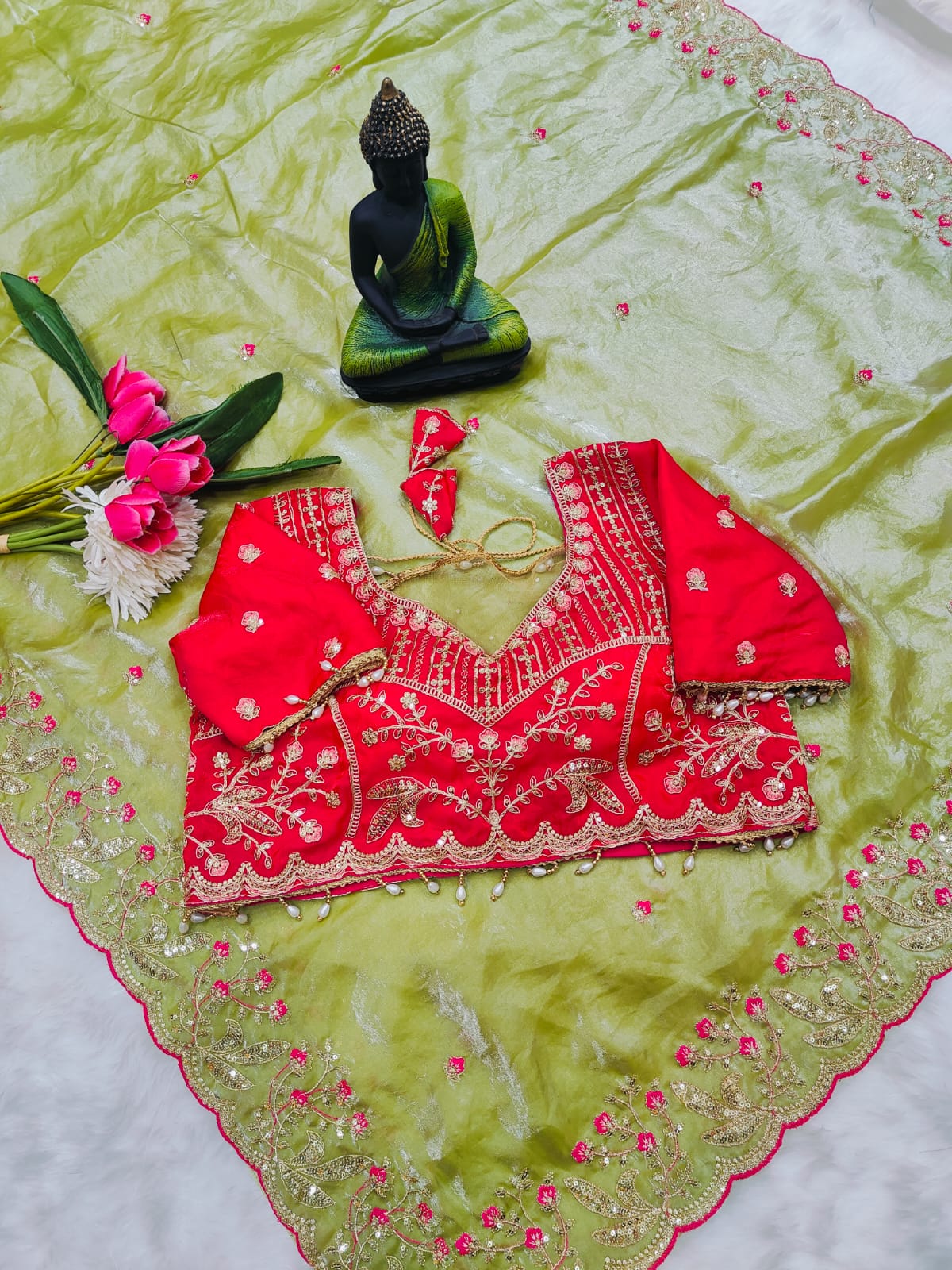 Beautiful Soft Rich Fendy Silk Multi & Sequence with Embroidery Work Saree
