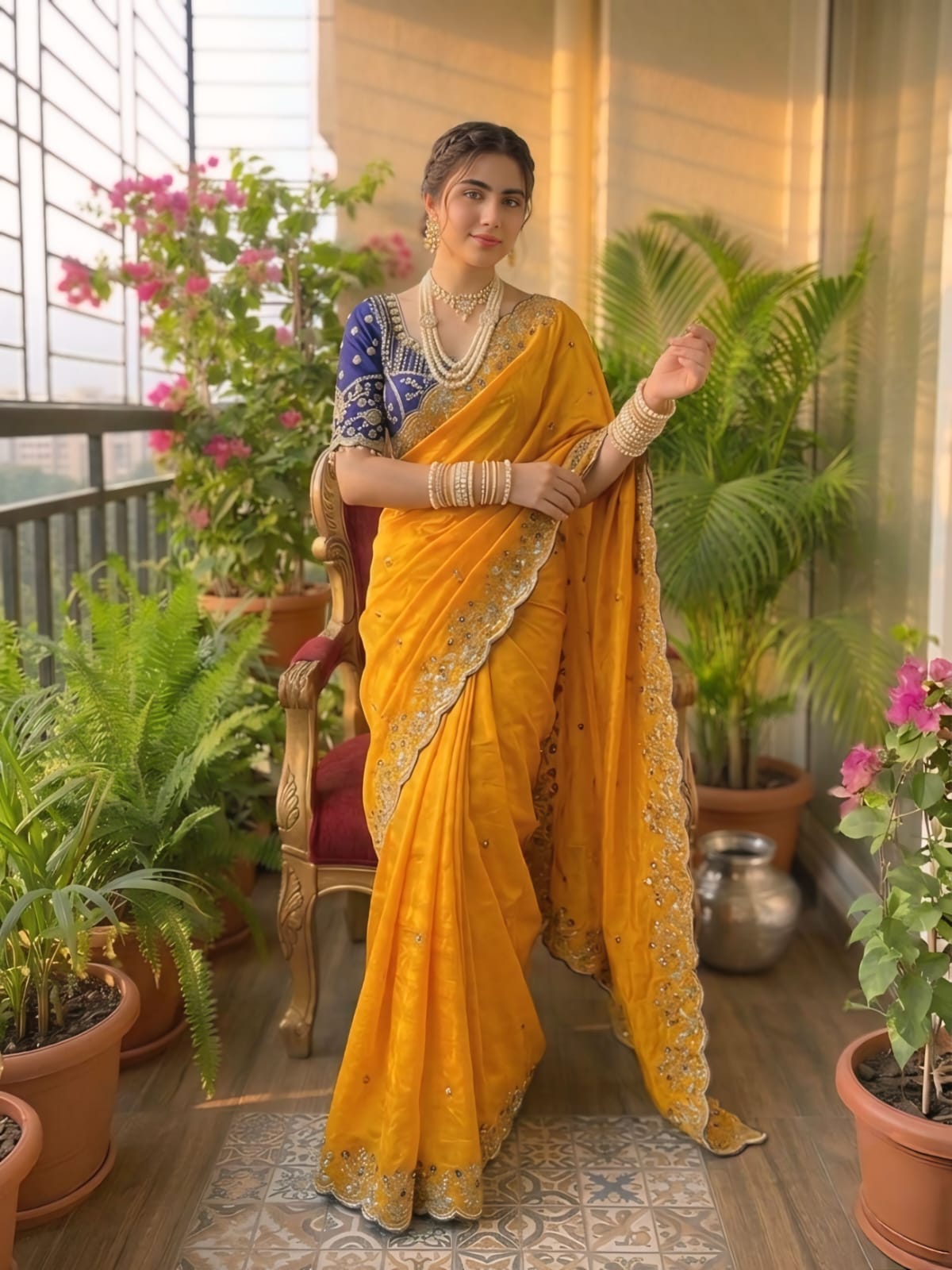 Beautiful Soft Rich Fendy Silk Multi & Sequence with Embroidery Work Saree