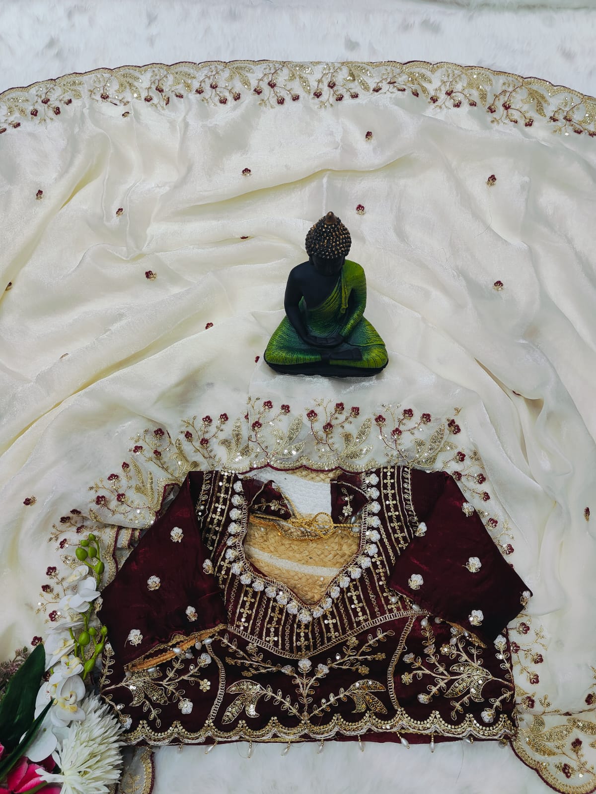 Beautiful Soft Rich Fendy Silk Multi & Sequence with Embroidery Work Saree