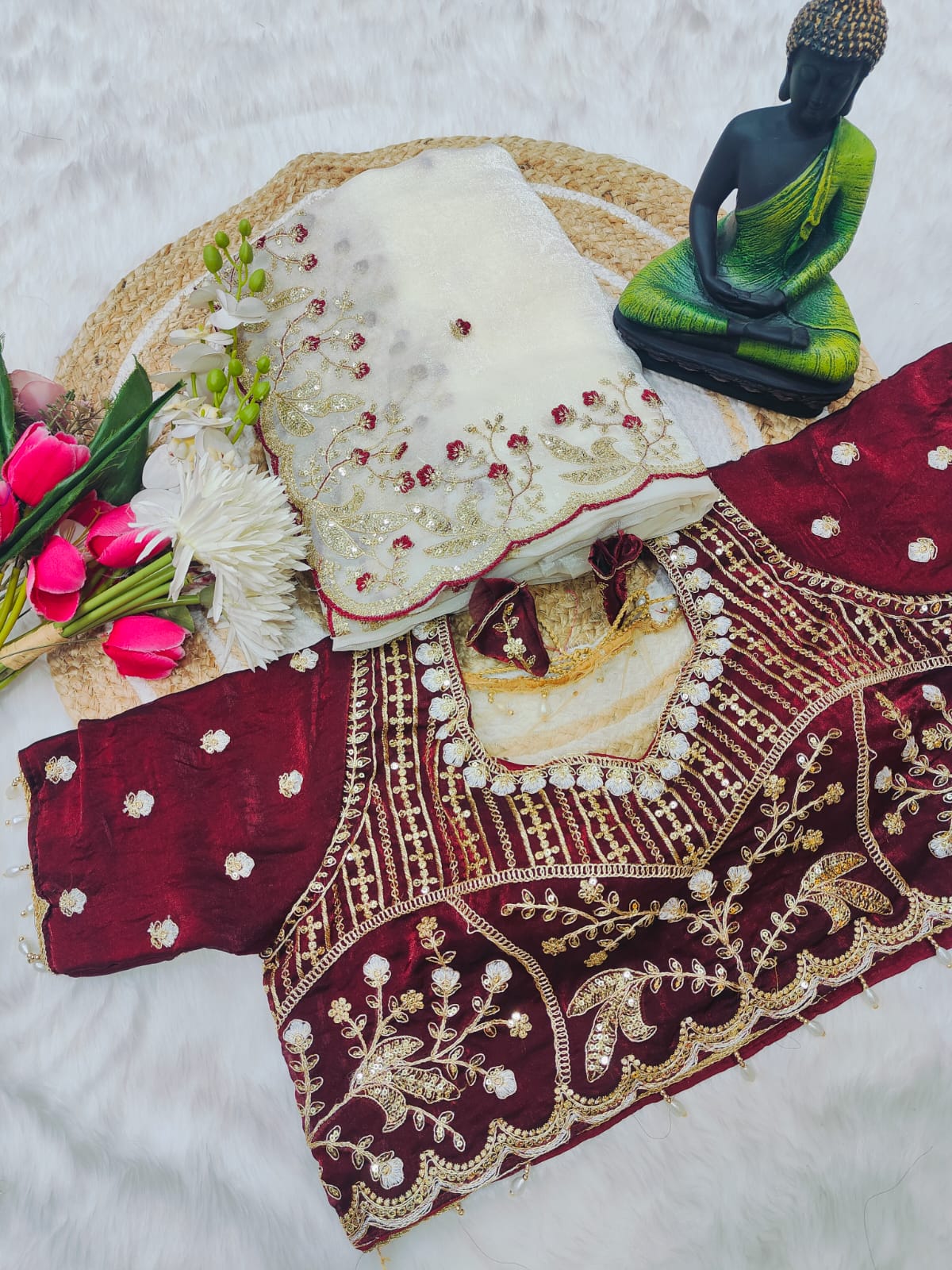 Beautiful Soft Rich Fendy Silk Multi & Sequence with Embroidery Work Saree