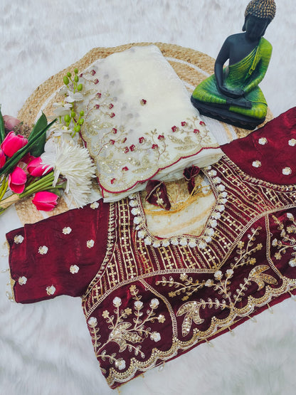 Beautiful Soft Rich Fendy Silk Multi & Sequence with Embroidery Work Saree