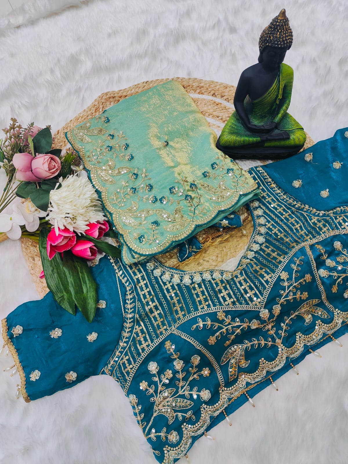Beautiful Soft Rich Fendy Silk Multi & Sequence with Embroidery Work Saree