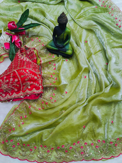 Beautiful Soft Rich Fendy Silk Multi & Sequence with Embroidery Work Saree