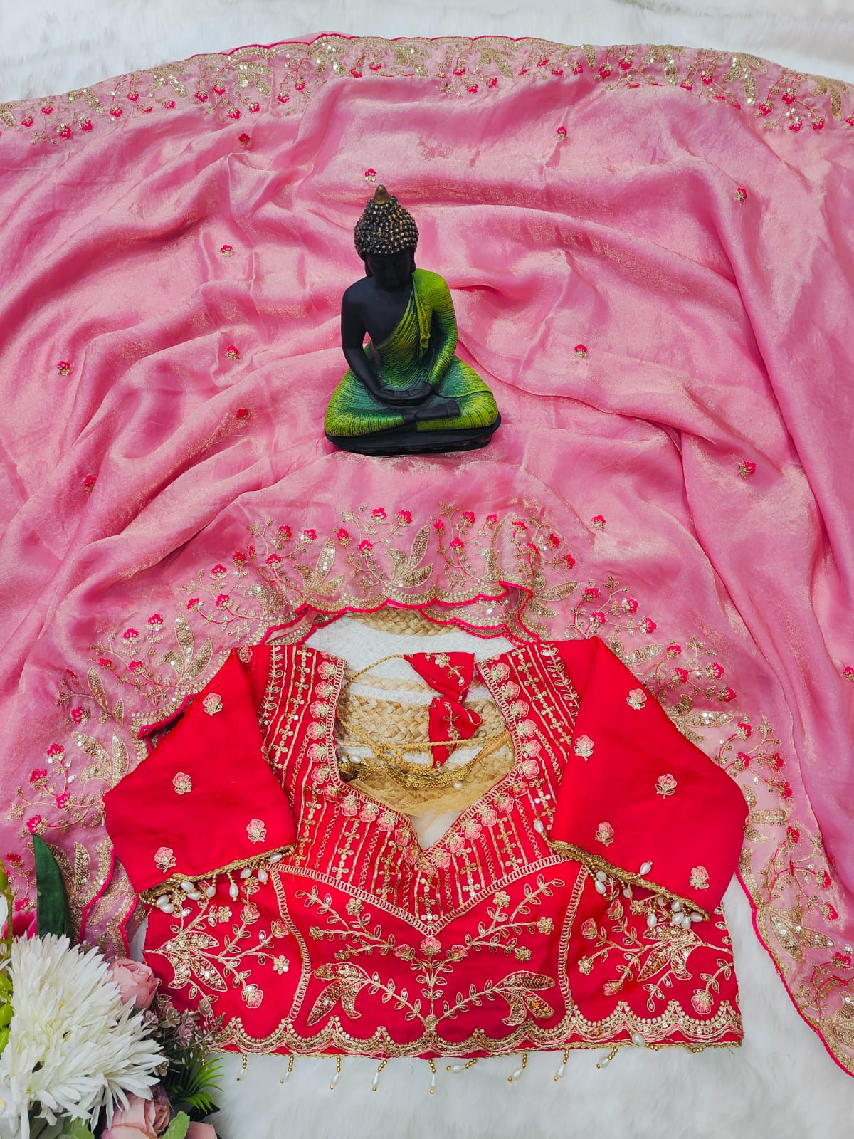 Beautiful Soft Rich Fendy Silk Multi & Sequence with Embroidery Work Saree