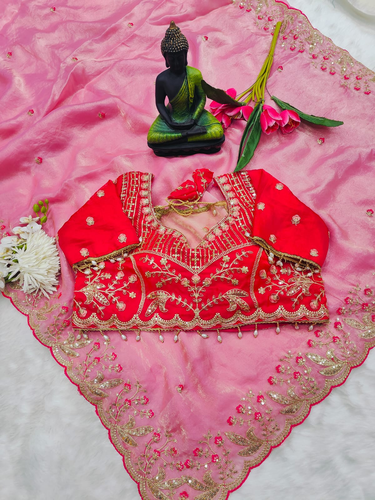 Beautiful Soft Rich Fendy Silk Multi & Sequence with Embroidery Work Saree
