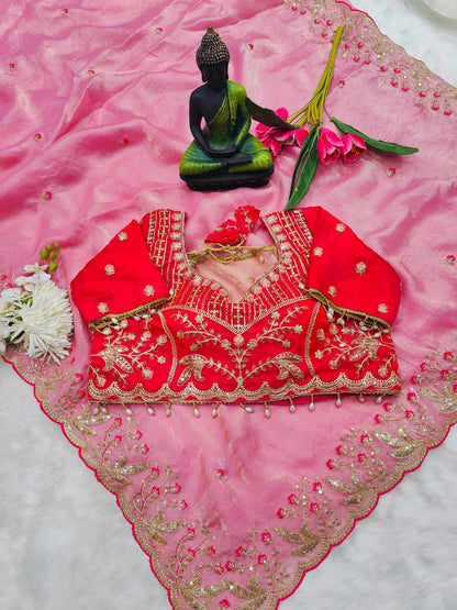 Beautiful Soft Rich Fendy Silk Multi & Sequence with Embroidery Work Saree
