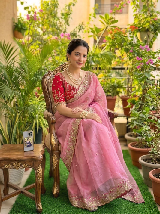 Beautiful Soft Rich Fendy Silk Multi & Sequence with Embroidery Work Saree