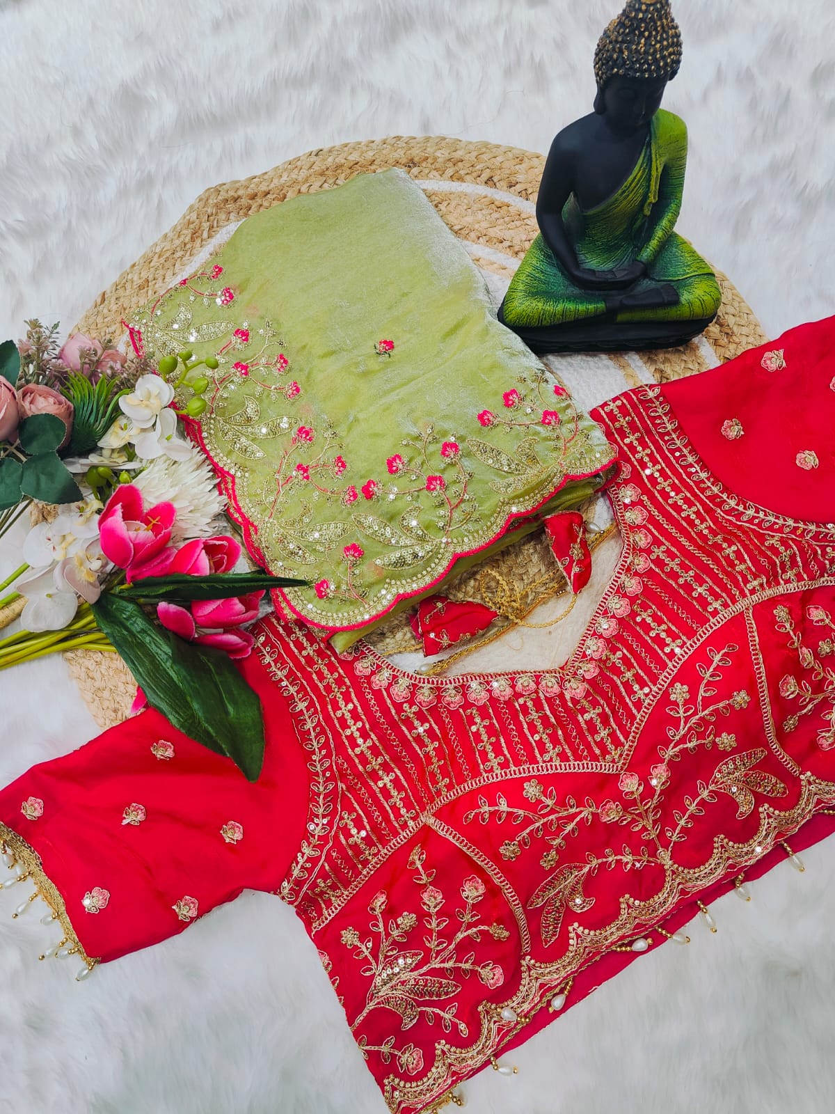 Beautiful Soft Rich Fendy Silk Multi & Sequence with Embroidery Work Saree