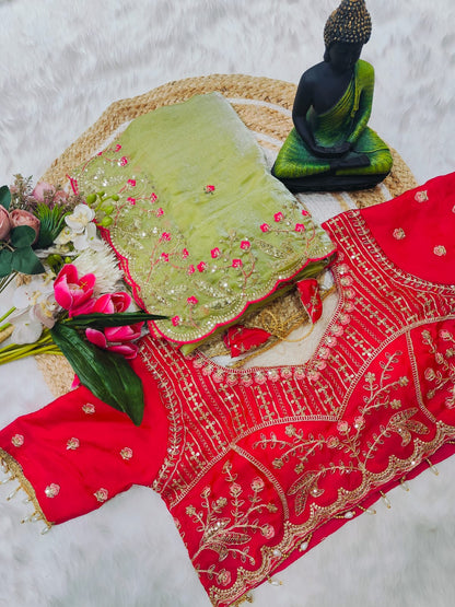 Beautiful Soft Rich Fendy Silk Multi & Sequence with Embroidery Work Saree