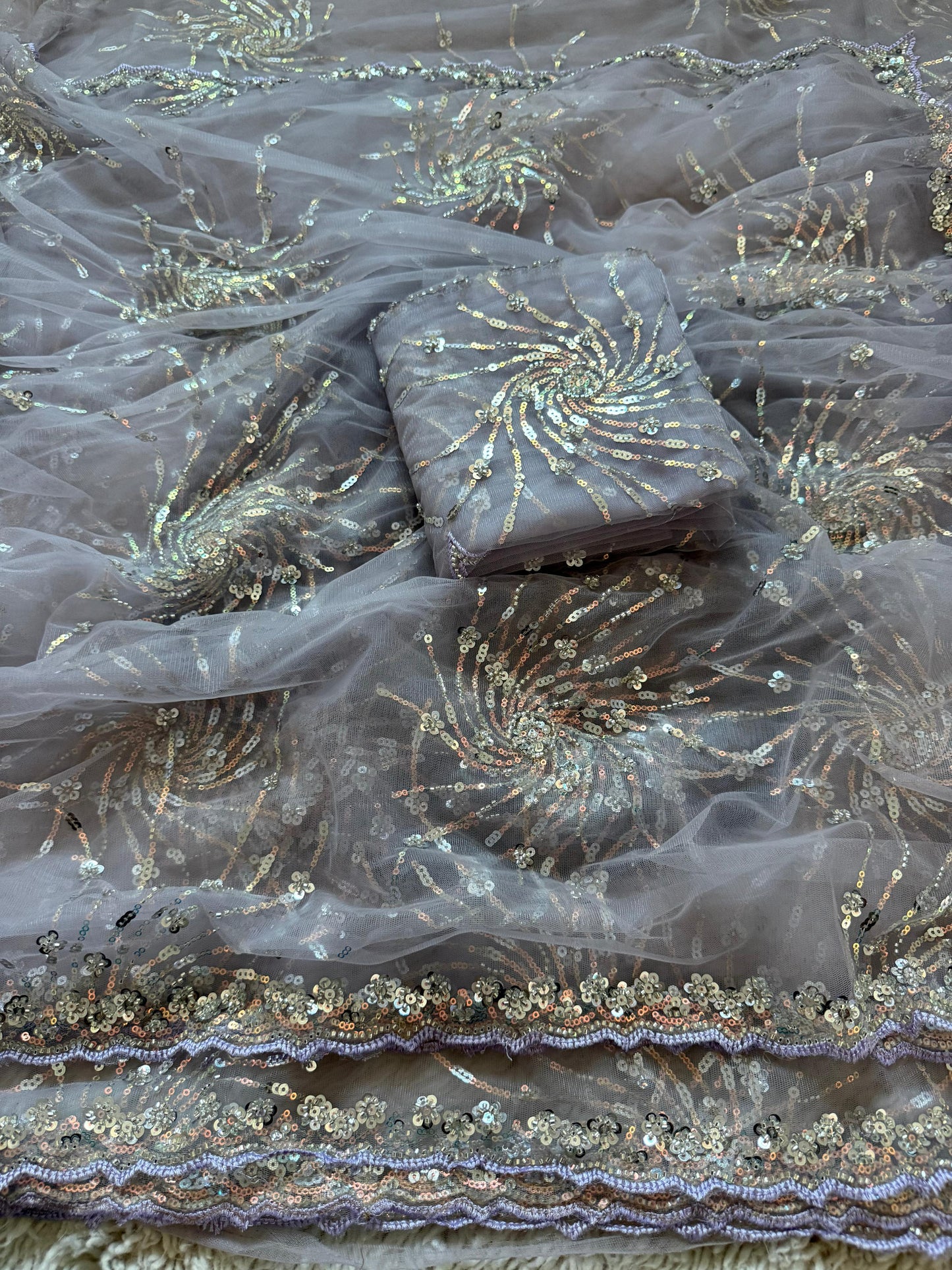 Beautiful Soft Rich Butterfly Net , Multi Sequence & Embroidery Work Saree