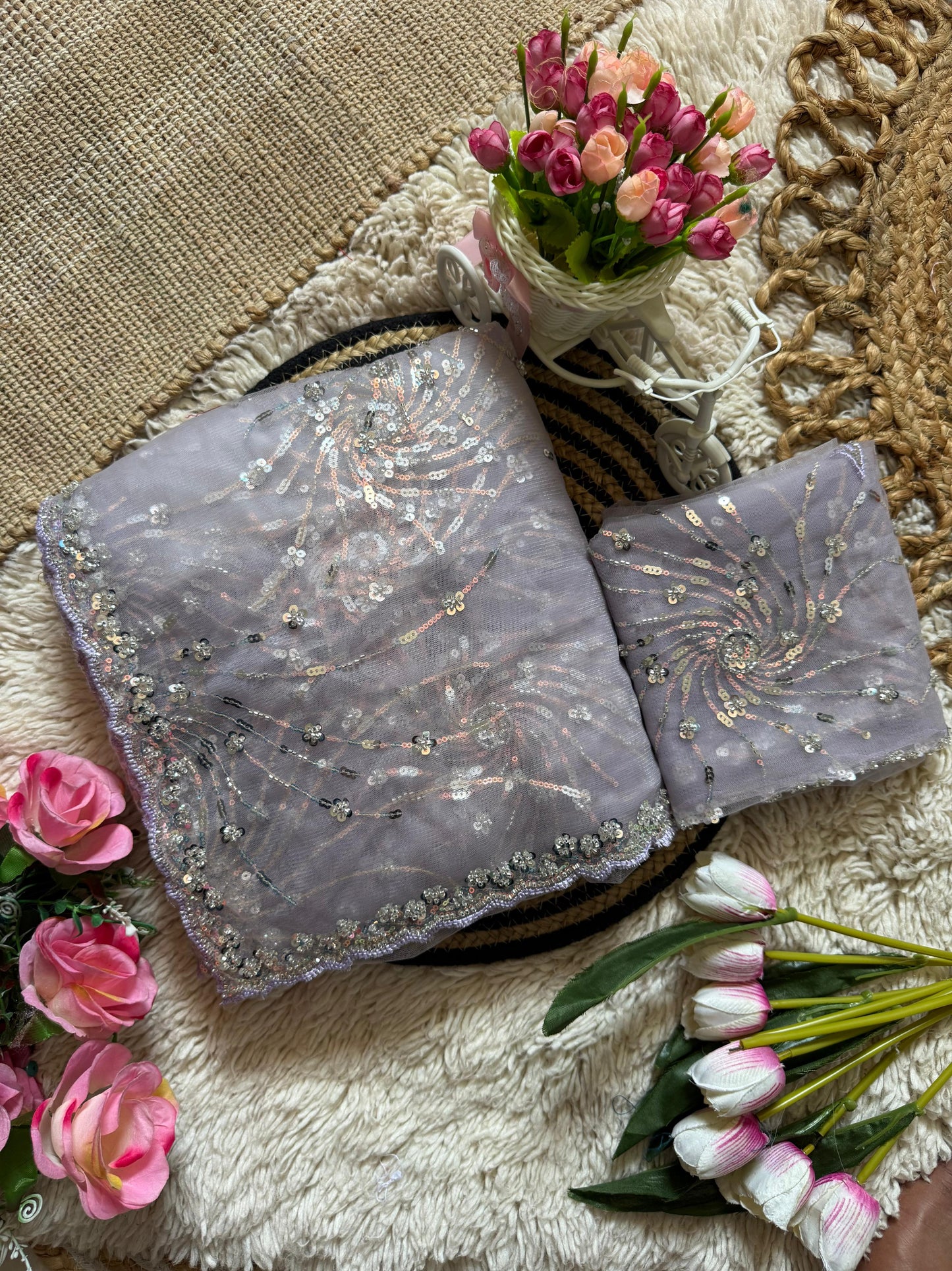 Beautiful Soft Rich Butterfly Net , Multi Sequence & Embroidery Work Saree