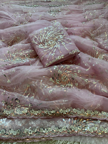 Beautiful Soft Rich Butterfly Net , Multi Sequence & Embroidery Work Saree