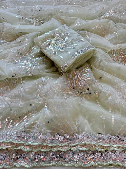 Beautiful Soft Rich Butterfly Net , Multi Sequence & Embroidery Work Saree