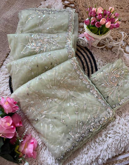 Beautiful Soft Rich Butterfly Net , Multi Sequence & Embroidery Work Saree
