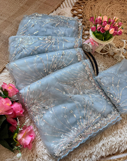 Beautiful Soft Rich Butterfly Net , Multi Sequence & Embroidery Work Saree