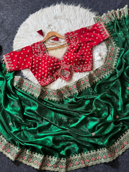 Beautiful Soft Rich Fandy Satin Embroidery Meena Work Saree