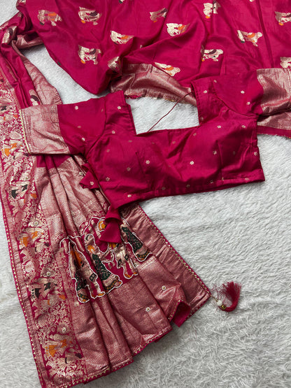 Beautiful Pure Soft HO Silk With Rich Jacquard Weaving Border Saree