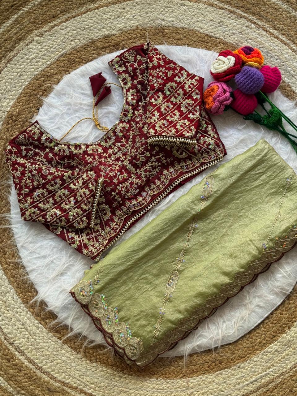 Beautiful Soft Space Silk With Heavy Embroidery Sequence Work Saree