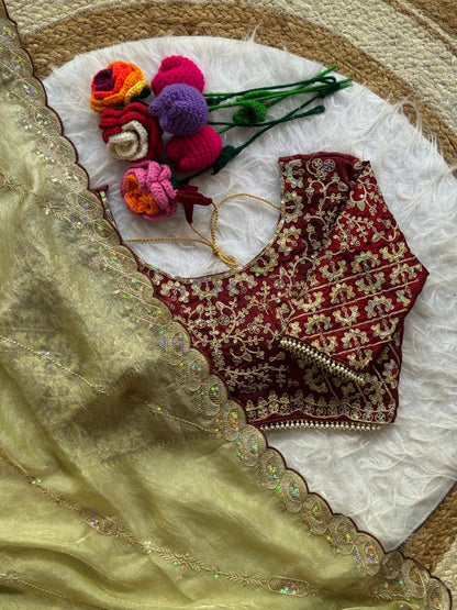 Beautiful Soft Space Silk With Heavy Embroidery Sequence Work Saree