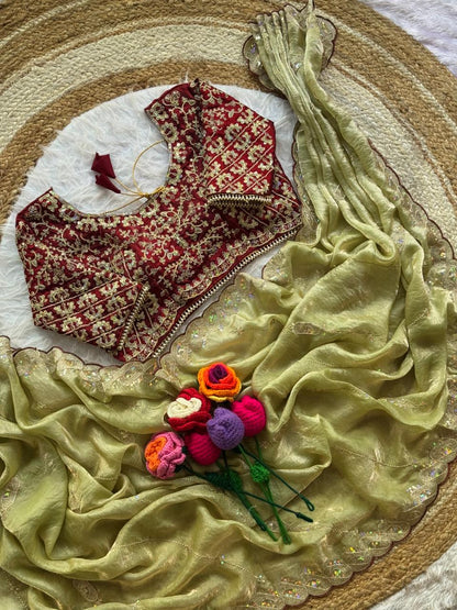 Beautiful Soft Space Silk With Heavy Embroidery Sequence Work Saree