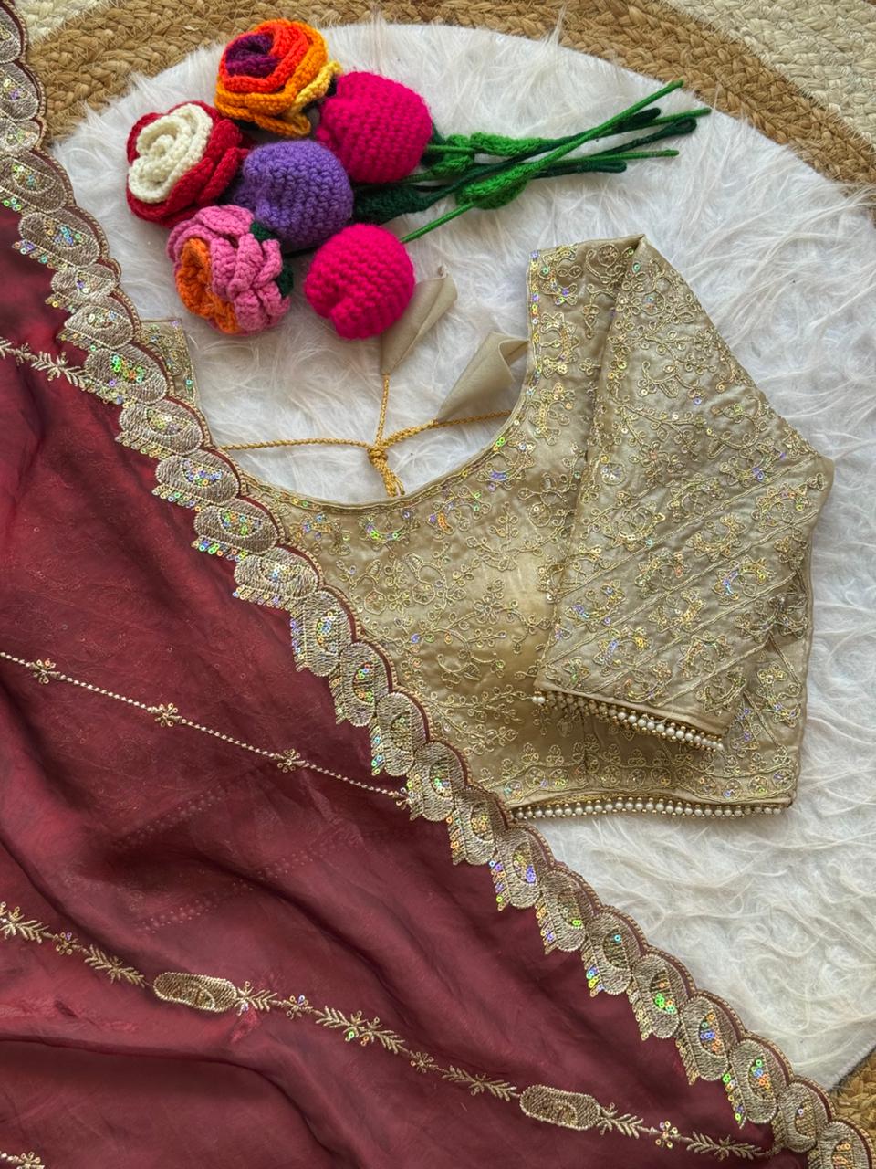 Beautiful Soft Space Silk With Heavy Embroidery Sequence Work Saree