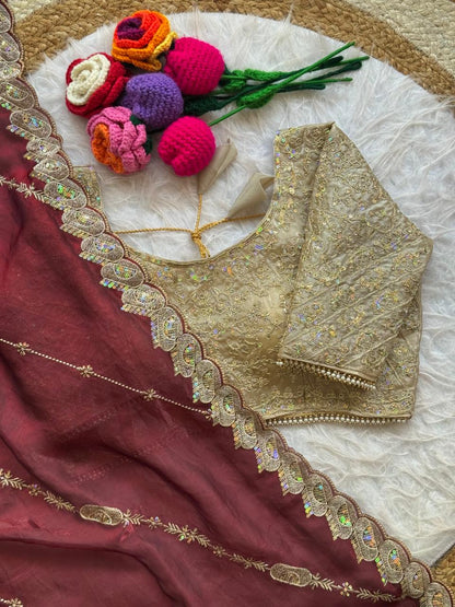 Beautiful Soft Space Silk With Heavy Embroidery Sequence Work Saree