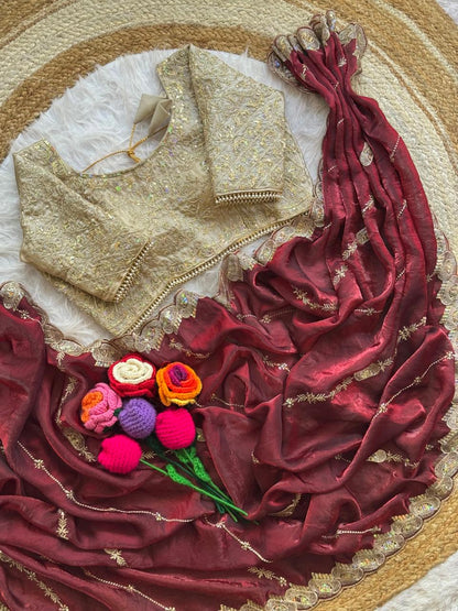 Beautiful Soft Space Silk With Heavy Embroidery Sequence Work Saree