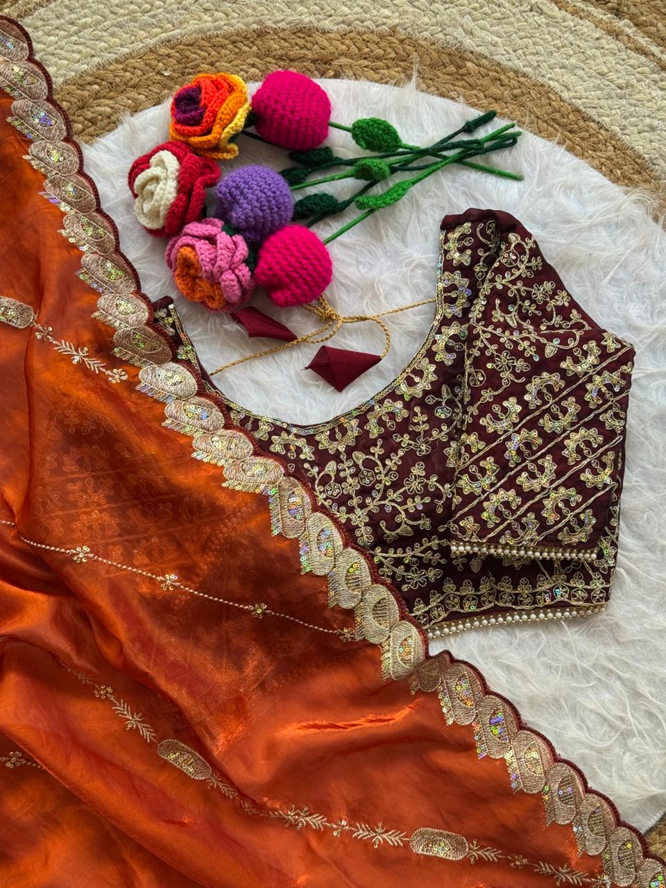 Beautiful Soft Space Silk With Heavy Embroidery Sequence Work Saree