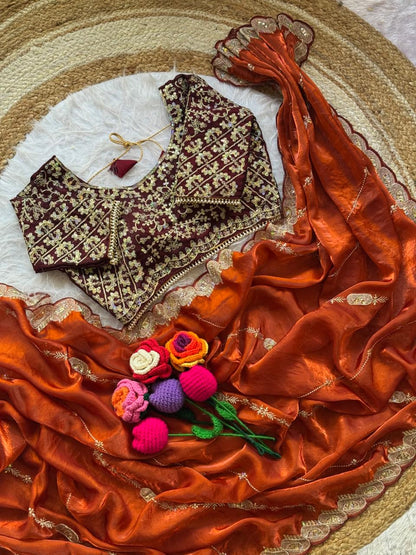 Beautiful Soft Space Silk With Heavy Embroidery Sequence Work Saree