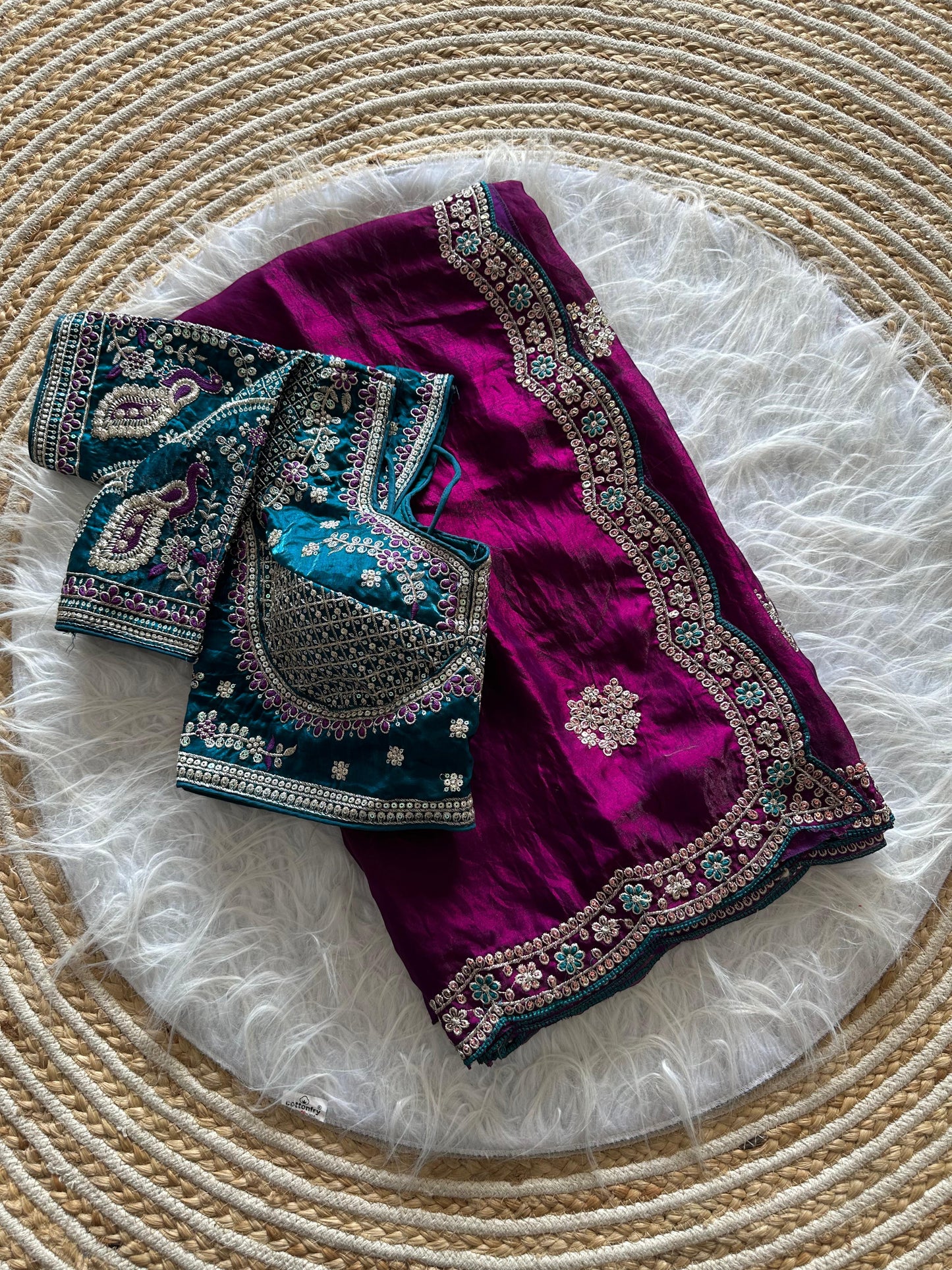 Beautiful Pure Soft Fandy Satin Silk With Embroidery Sequence Work Saree