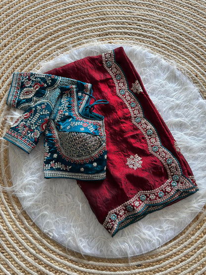 Beautiful Pure Soft Fandy Satin Silk With Embroidery Sequence Work Saree