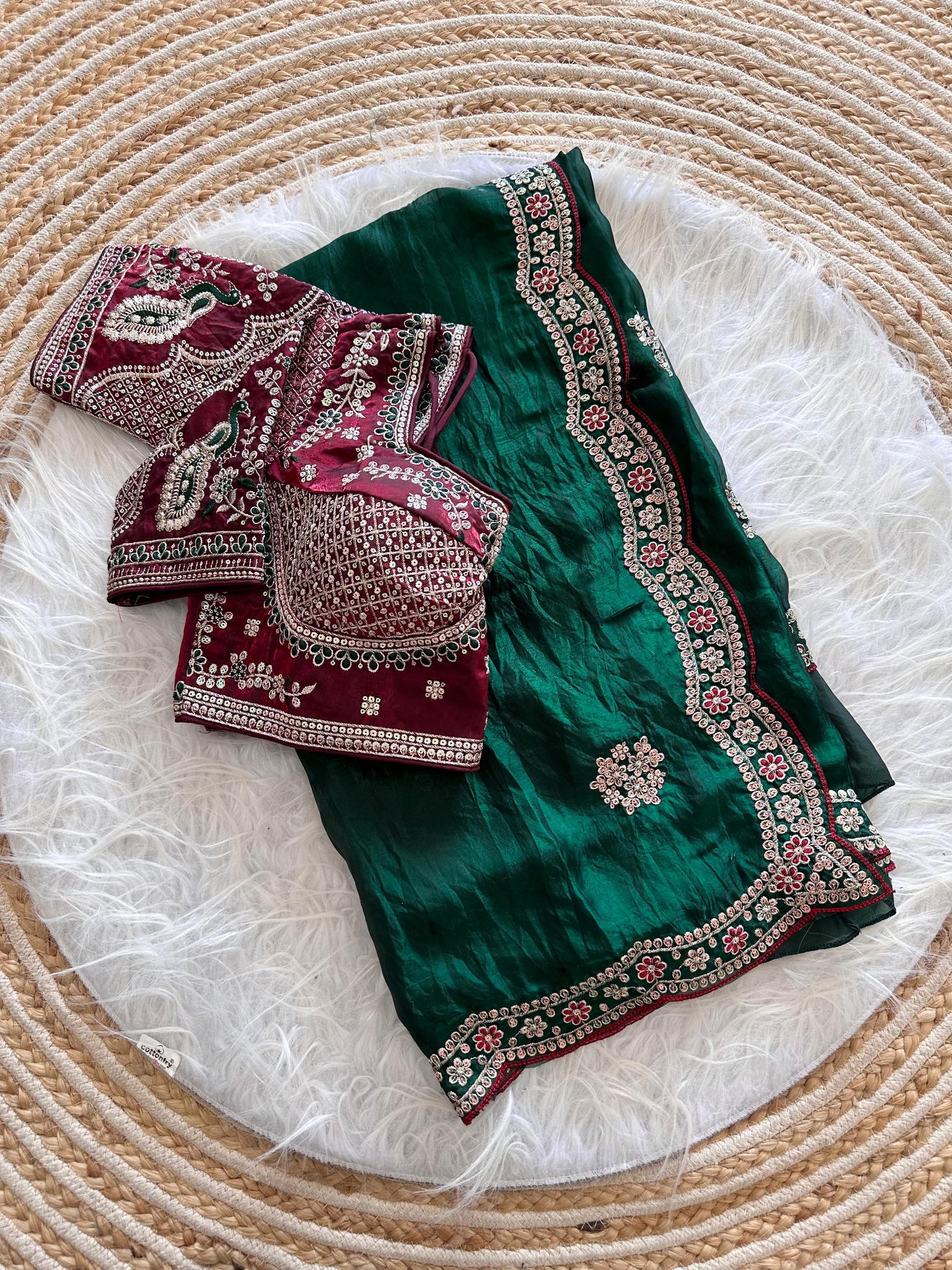 Beautiful Pure Soft Fandy Satin Silk With Embroidery Sequence Work Saree