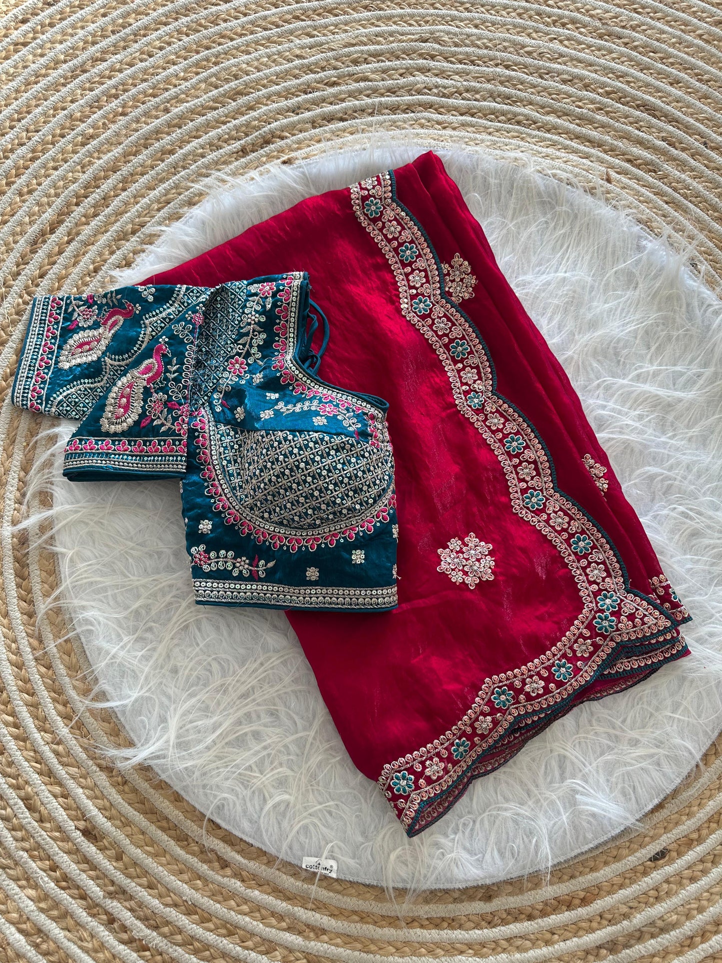 Beautiful Pure Soft Fandy Satin Silk With Embroidery Sequence Work Saree