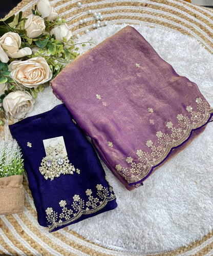 Beautifull Fendy Sartin Embroidery Sequience Work Sareee