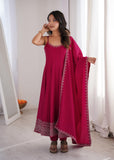 Beautiful Soft Rich Roman Silk Chanderi With Embroidery Work Anarkali Suit