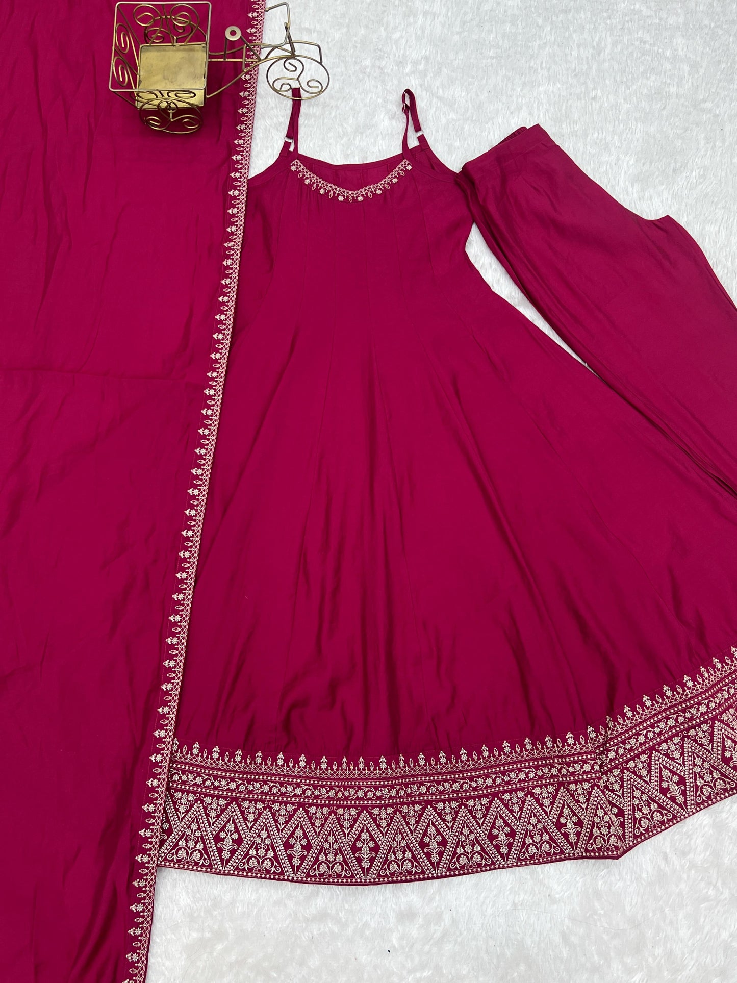 Beautiful Soft Rich Roman Silk Chanderi With Embroidery Work Anarkali Suit