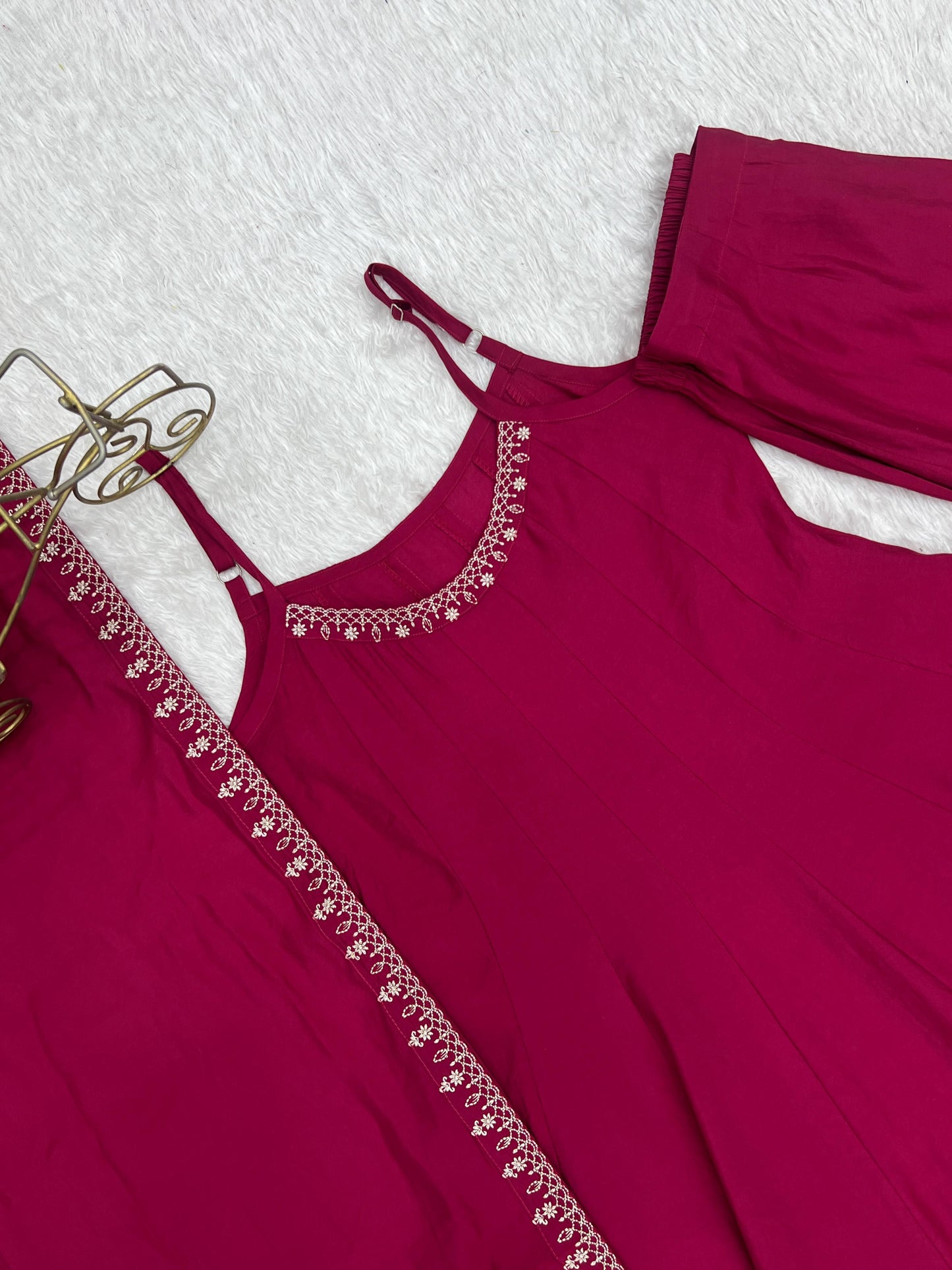 Beautiful Soft Rich Roman Silk Chanderi With Embroidery Work Anarkali Suit
