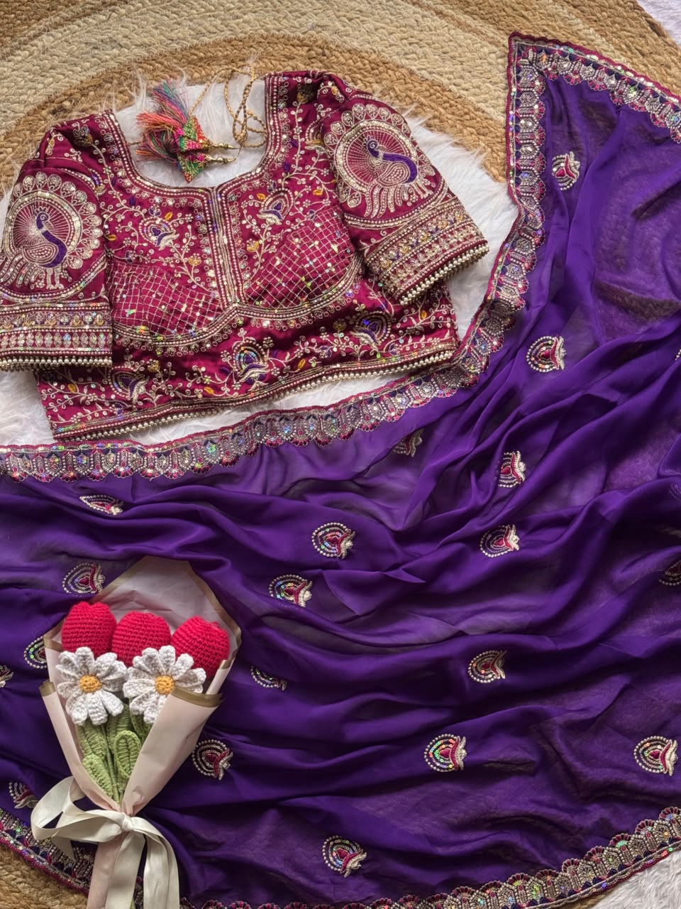 Treditional Look With Two Tone Silk WIth Embroidery Work Saree
