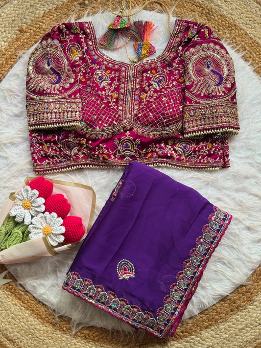 Treditional Look With Two Tone Silk WIth Embroidery Work Saree