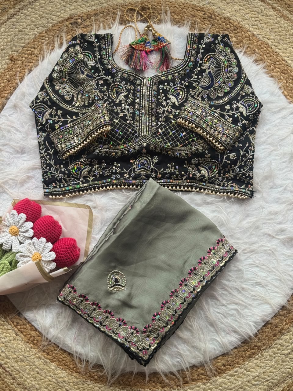 Treditional Look With Two Tone Silk WIth Embroidery Work Saree
