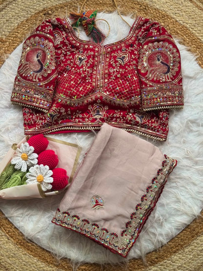 Treditional Look With Two Tone Silk WIth Embroidery Work Saree