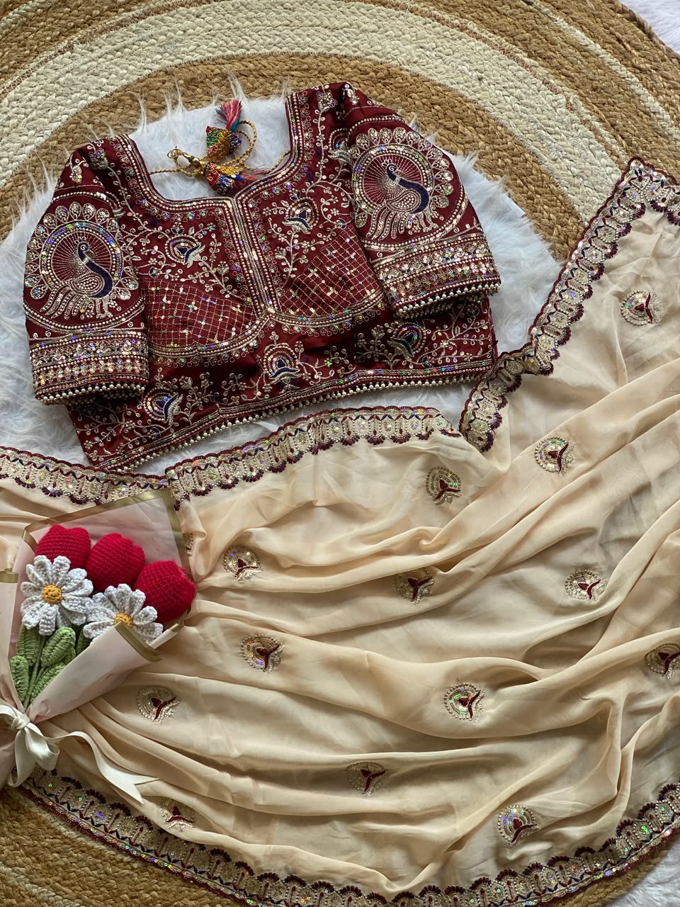 Treditional Look With Two Tone Silk WIth Embroidery Work Saree