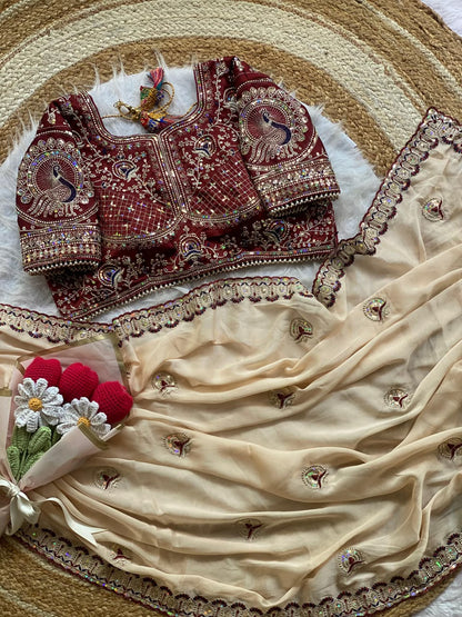 Treditional Look With Two Tone Silk WIth Embroidery Work Saree