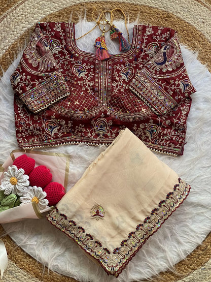 Treditional Look With Two Tone Silk WIth Embroidery Work Saree