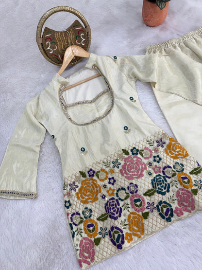 Premium Tissue Shimmer Silk Embroidery Work Top Bottom