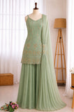 Faux Georgette Front & Back Embroidery Work Kurti Set
